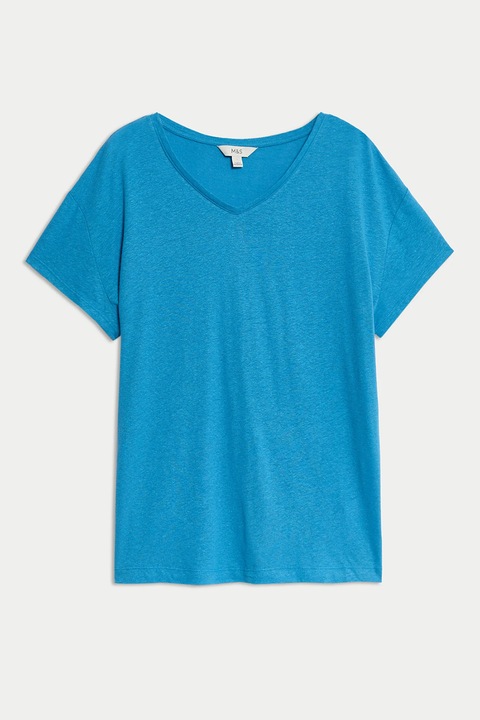 Marks & Spencer, Tricou din amestec de modal si in, Albastru azur