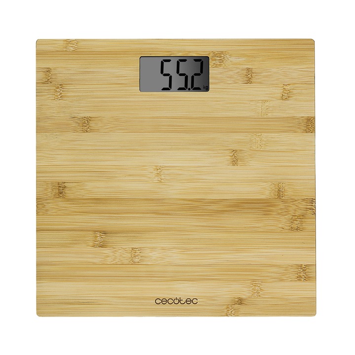 Cecotec Surface Precision 9300 Здравословна високопрецизна дигитална везна за баня. С бамбукова платформа (екосъобразна), LCD дисплей и максимален капацитет от 180 кг. С измервателна лента (дърво)