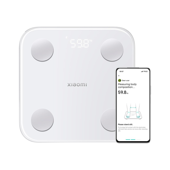 Везна за баня Xiaomi S400 за състава на тялото с измерване на двойна честота, 25 здравни индикатора, до 150 кг и 100 g точност, бяла