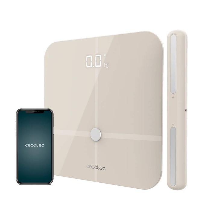 Cecotec Surface Precision 10600 Smart Healty Pro Beige Scale. С приложение, Bluetooth свързаност, сензорна лента за измерване на биоимпеданс, 15 параметъра, ултратънък дизайн