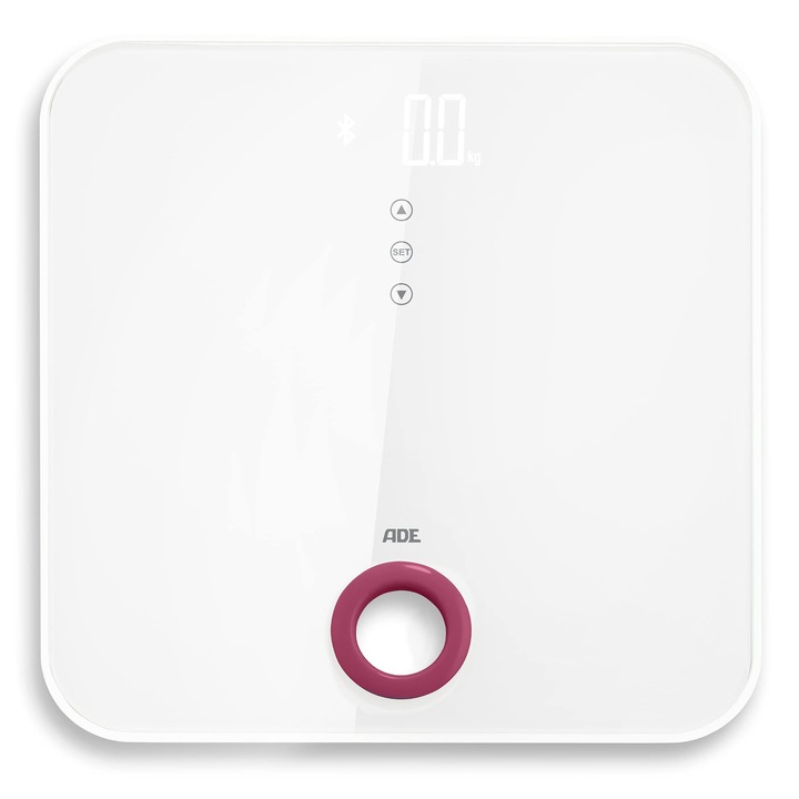 Ade Be 1616 Fitvigo Дигитален кантар за баня (електрически кантар за баня с Bluetooth, приложение, определяне на тегло до 180 кг, определяне на BMI) бял
