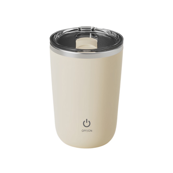 Cana de cafea cu amestecare automata, Multifunctional, Portabil/Compact, Potrivit pentru cadouri de sarbatori, Capacitate 350ml, USB-C, Bej