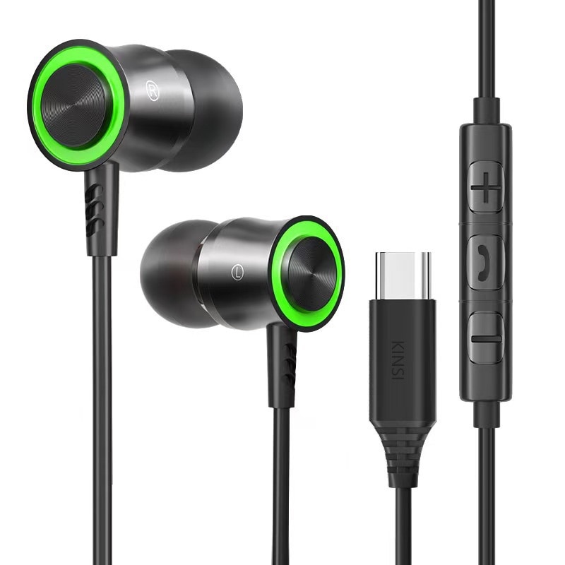 Casti cu fir, KINSI, In-ear, cu Microfon, telecomanda pentru apeluri/volum, 1.2 m, Type-C, negru