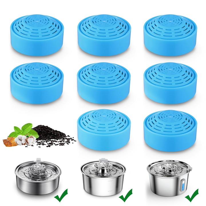 Филтър за вода за котешки фонтан, Резервни филтри за котешки фонтан за автоматичен диспенсър за вода за домашни любимци 2,0 л/67 унции, опаковка от 8 филтъра