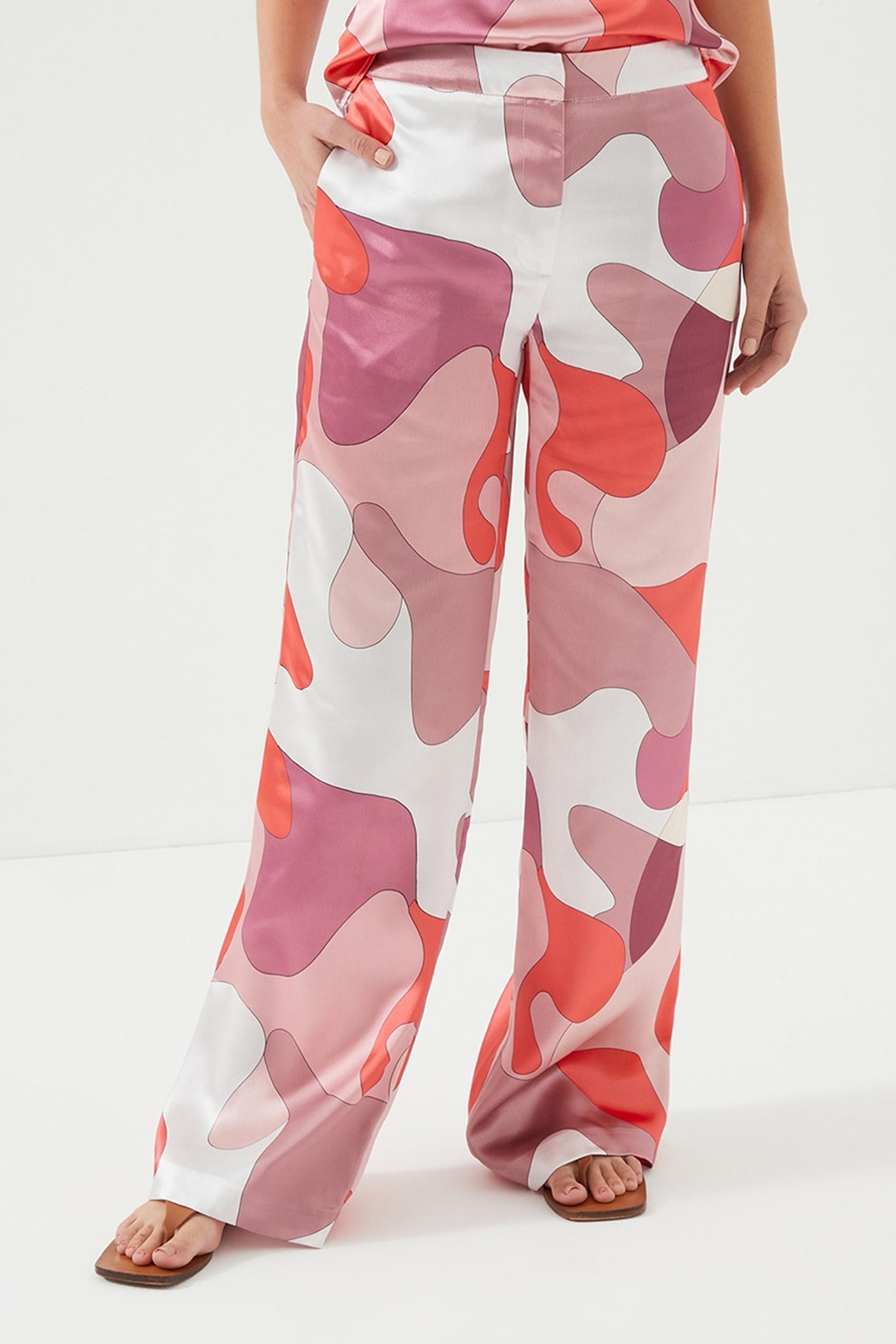 Just Like You, Pantaloni drepti cu model abstract, Alb, Portocaliu, Roz, 36