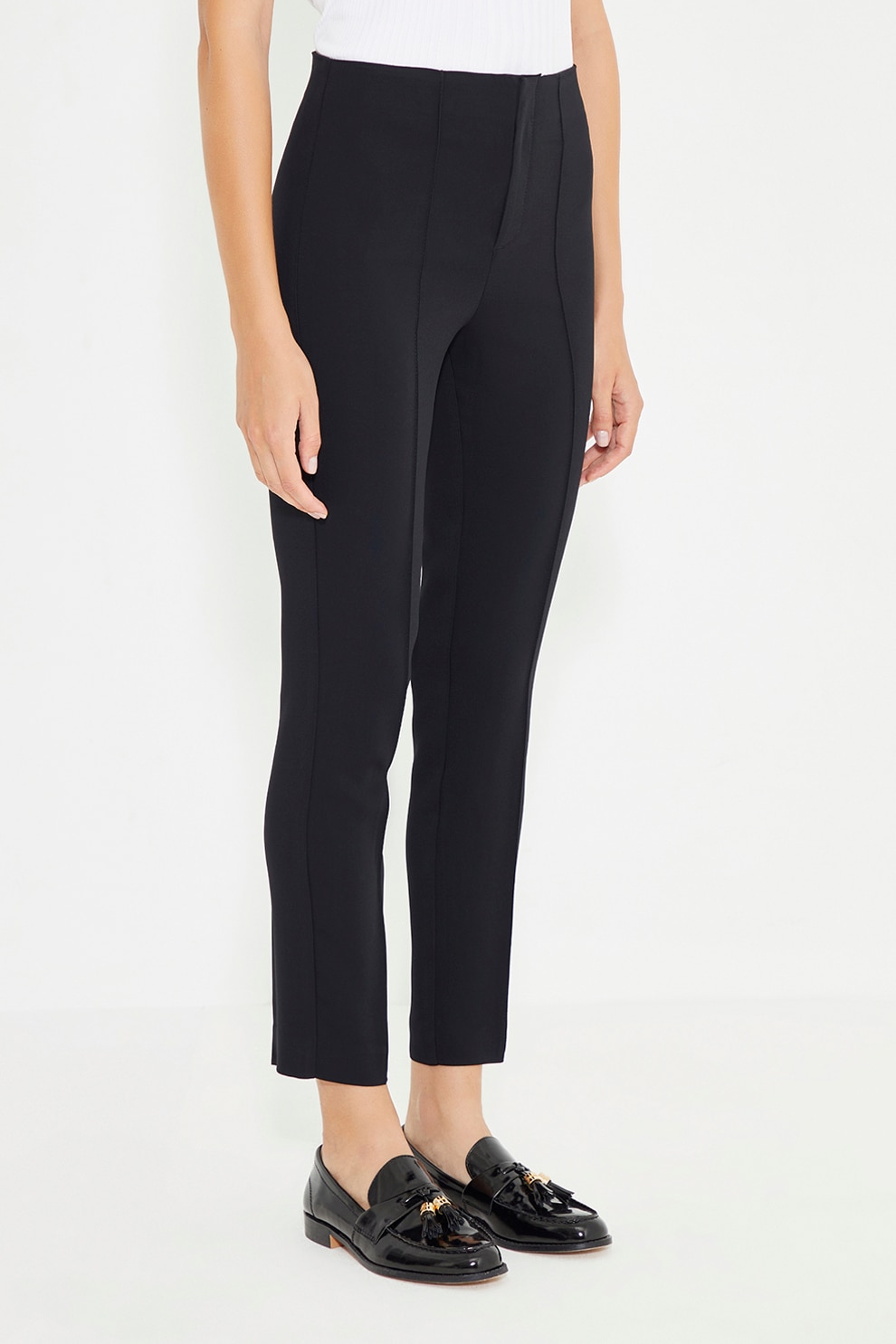 Just Like You, Pantaloni crop cu croiala slim-fit si cusaturi frontale, Negru, 36