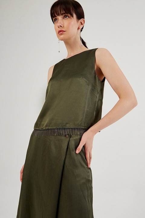 Just Like You, Bluza cu franjuri, fara maneci, Kaki