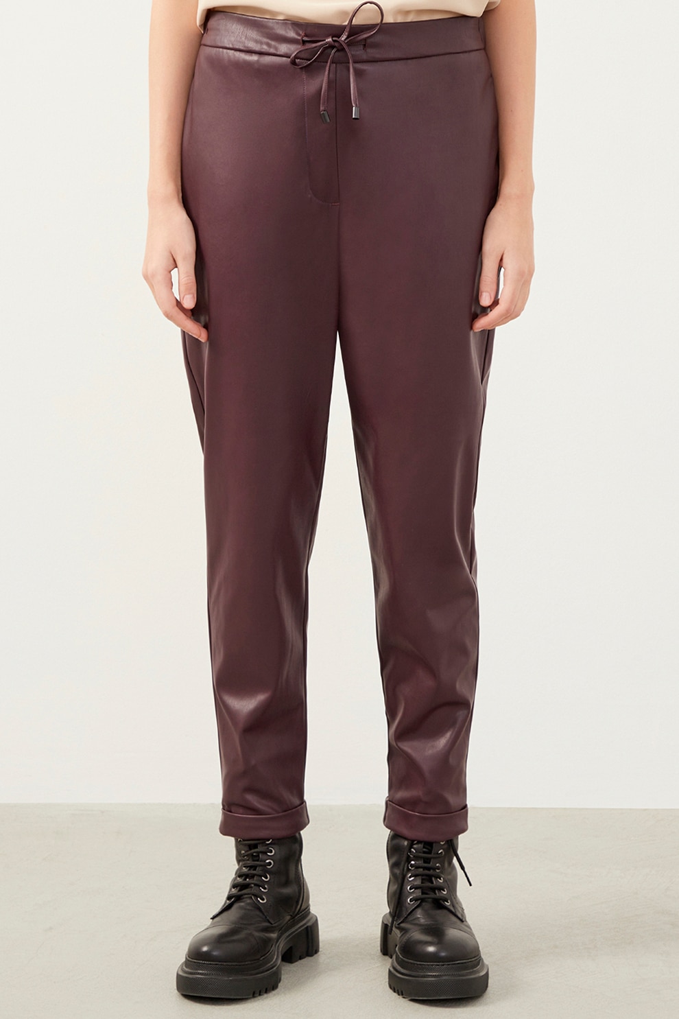 Just Like You, Pantaloni crop cu croiala regular-fit si talie inalta, Rosu inchis, 34