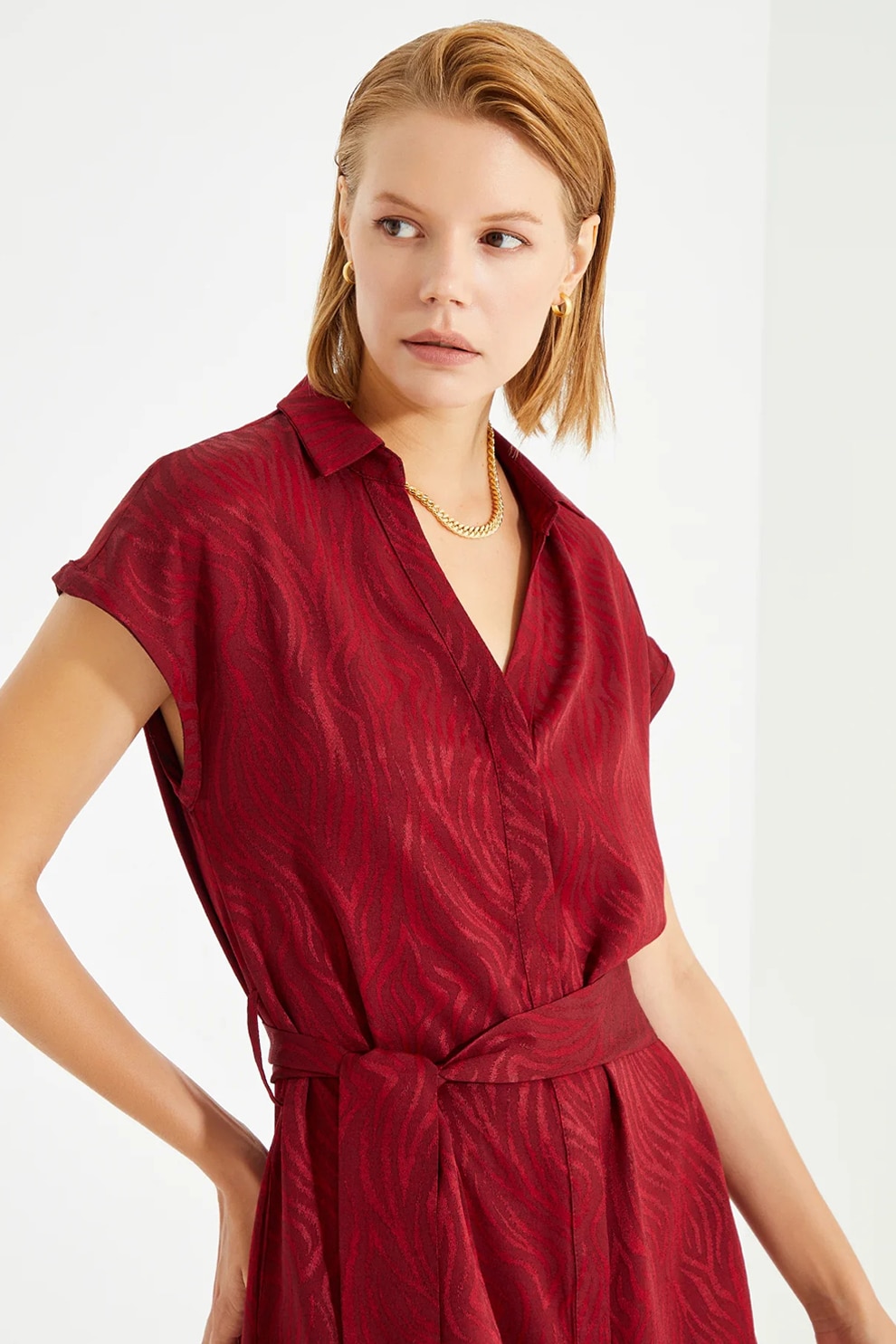Just Like You, Rochie midi cu croiala in A si model, Rosu, 36