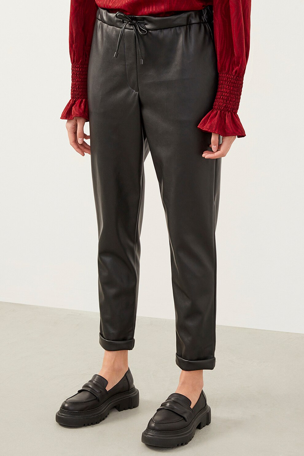 Just Like You, Pantaloni crop cu croiala regular-fit si talie inalta, Negru, 34