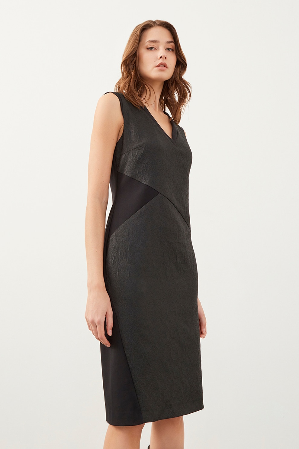 Just Like You, Rochie midi cu decolteu in V, Negru, 40