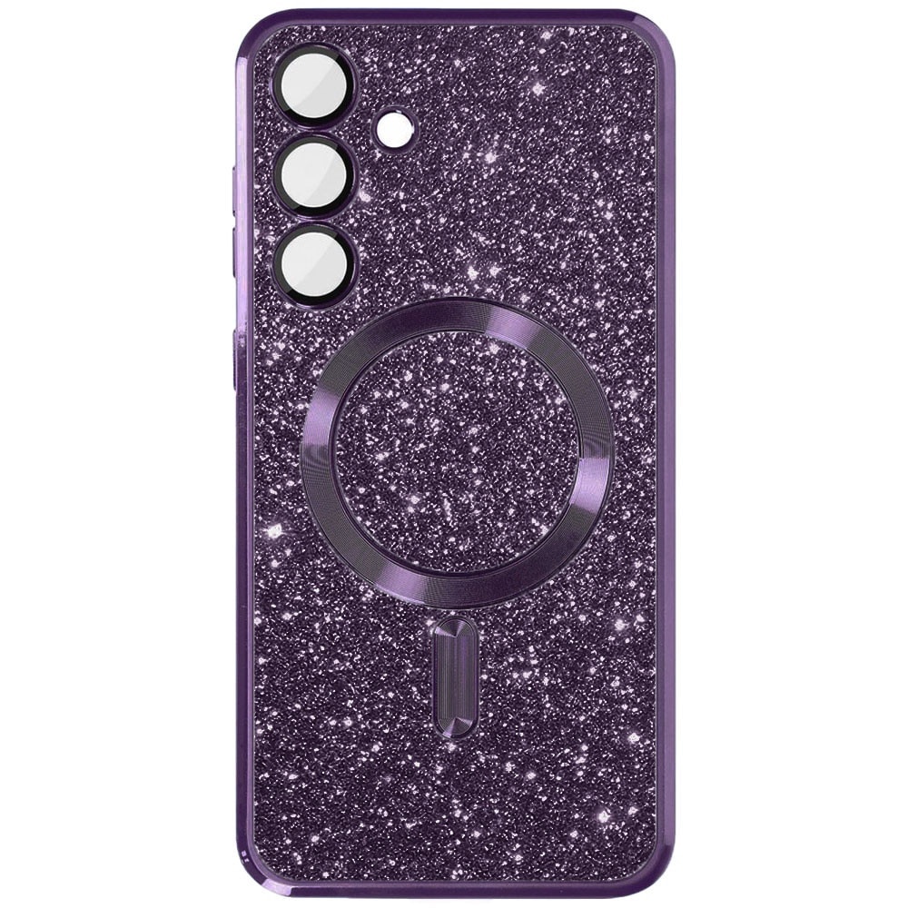 Husa magnet pentru Samsung Galaxy A56 5G, Glitter MagCase, Sclipici integrat, Protectie lentile camere, Rama electroplacata, Accente metalizate, Margini ridicate, Incarcare wireless, Magnetica, Mov inchis