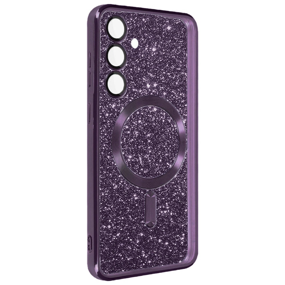 Husa magnet pentru Samsung Galaxy A56 5G, Glitter MagCase, Sclipici integrat, Protectie lentile camere, Rama electroplacata, Accente metalizate, Margini ridicate, Incarcare wireless, Magnetica, Mov inchis