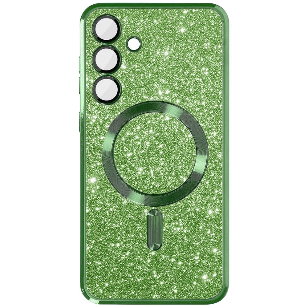 Husa magnet pentru Samsung Galaxy A56 5G, Glitter MagCase, Sclipici integrat, Protectie lentile camere, Rama electroplacata, Accente metalizate, Margini ridicate, Incarcare wireless, Magnetica, Verde inchis