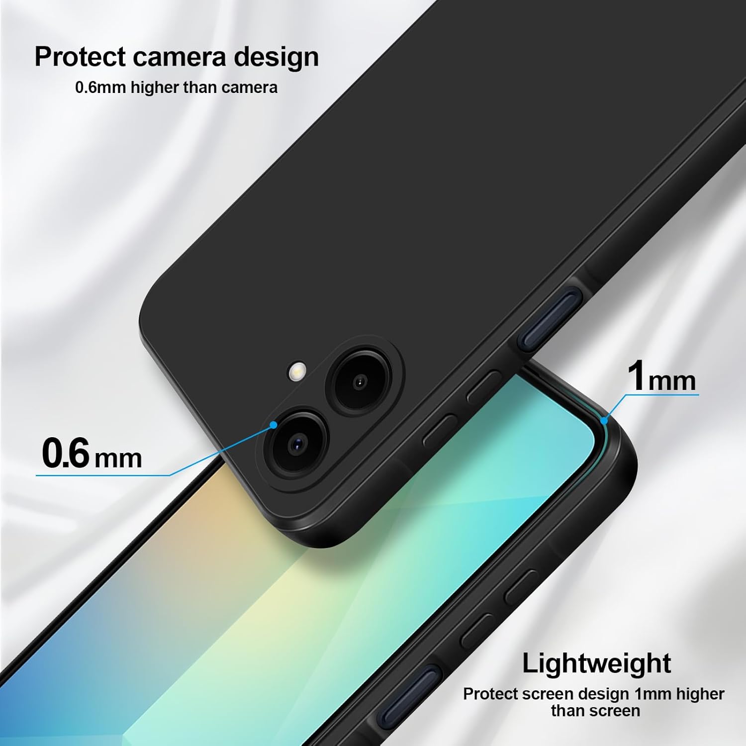 Husa din silicon moale compatibila cu Samsung Galaxy A06, protectie camera, rezistenta la soc, negru