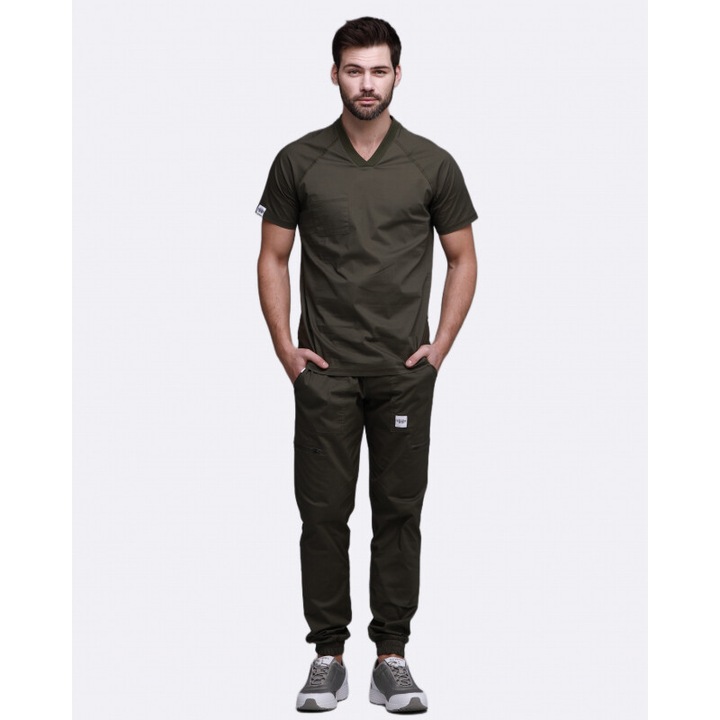 Set medical Inwhite, bluza si pantaloni, confortabili, kaki, bumbac, S