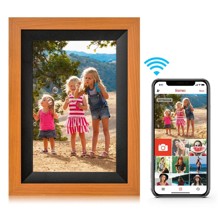 AMABOO 10,1-инчова WiFi цифрова фоторамка - Венге, сензорен екран, HD видео, музика, Plug-in зареждане