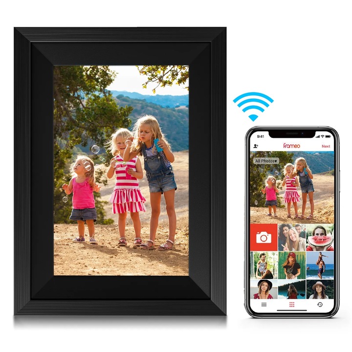 WiFi цифрова фоторамка 10,1 инча - черна, сензорен екран, облак, HD видео, музика, зареждане с Plug-in
