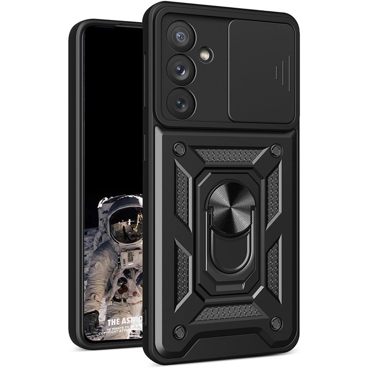 Telefontok, kompatibilis a OnePlus Nord 4-el, Rugged Shield LensProtect, Ütésálló, Csúszó kamerafedél, Lencsevédelem, Teljes lefedettség, Fogógyűrű, Mágnes, Fekete