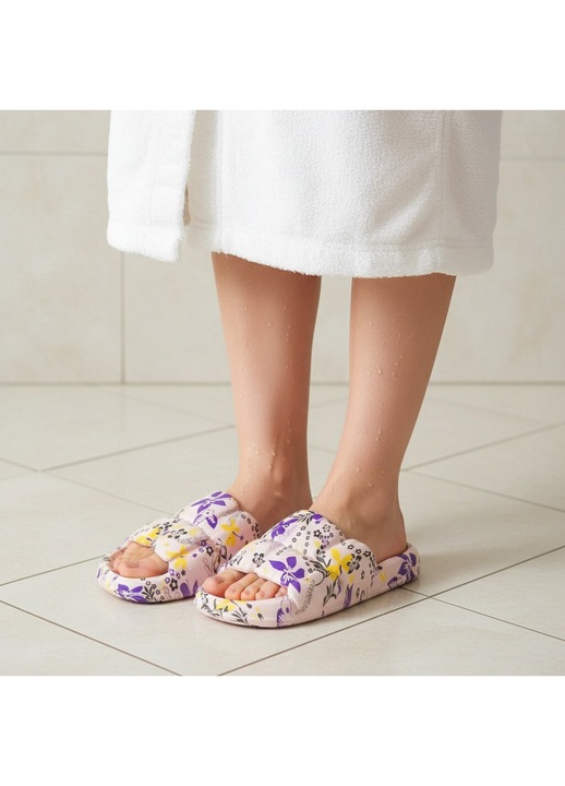 Papuci cu motiv floral H682roz 115086, Roz, 40-41