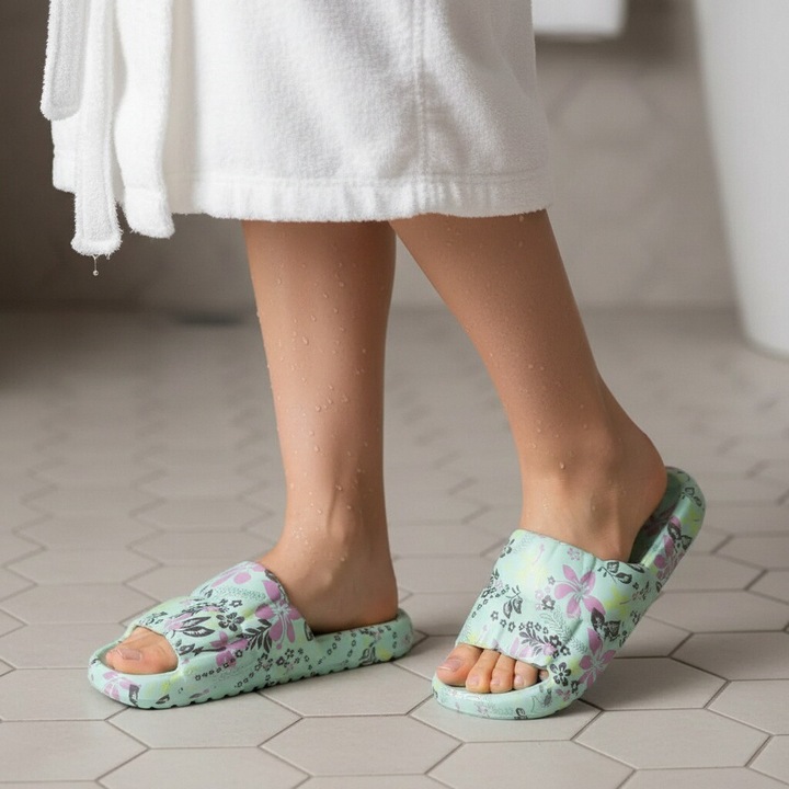 Papuci cu motiv floral H682albastru 115080, Albastru, 38-39