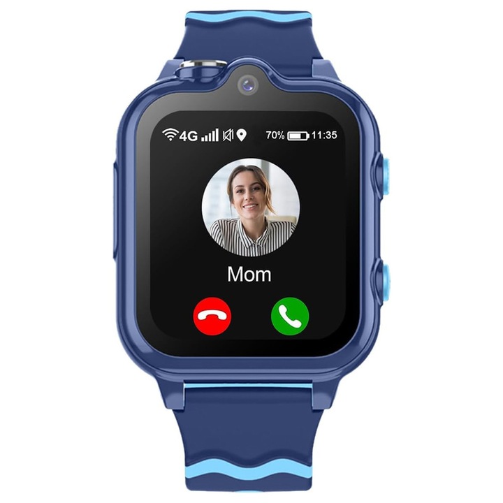 Детски GPS смарт часовник с местоположение и телефон, 1,7 инча RETINA, 4G LTE, видео разговори, двойна HD камера, Wi-Fi, водоустойчив IP67, телефон, bluetooth, SOS, шпионски мониторинг, син