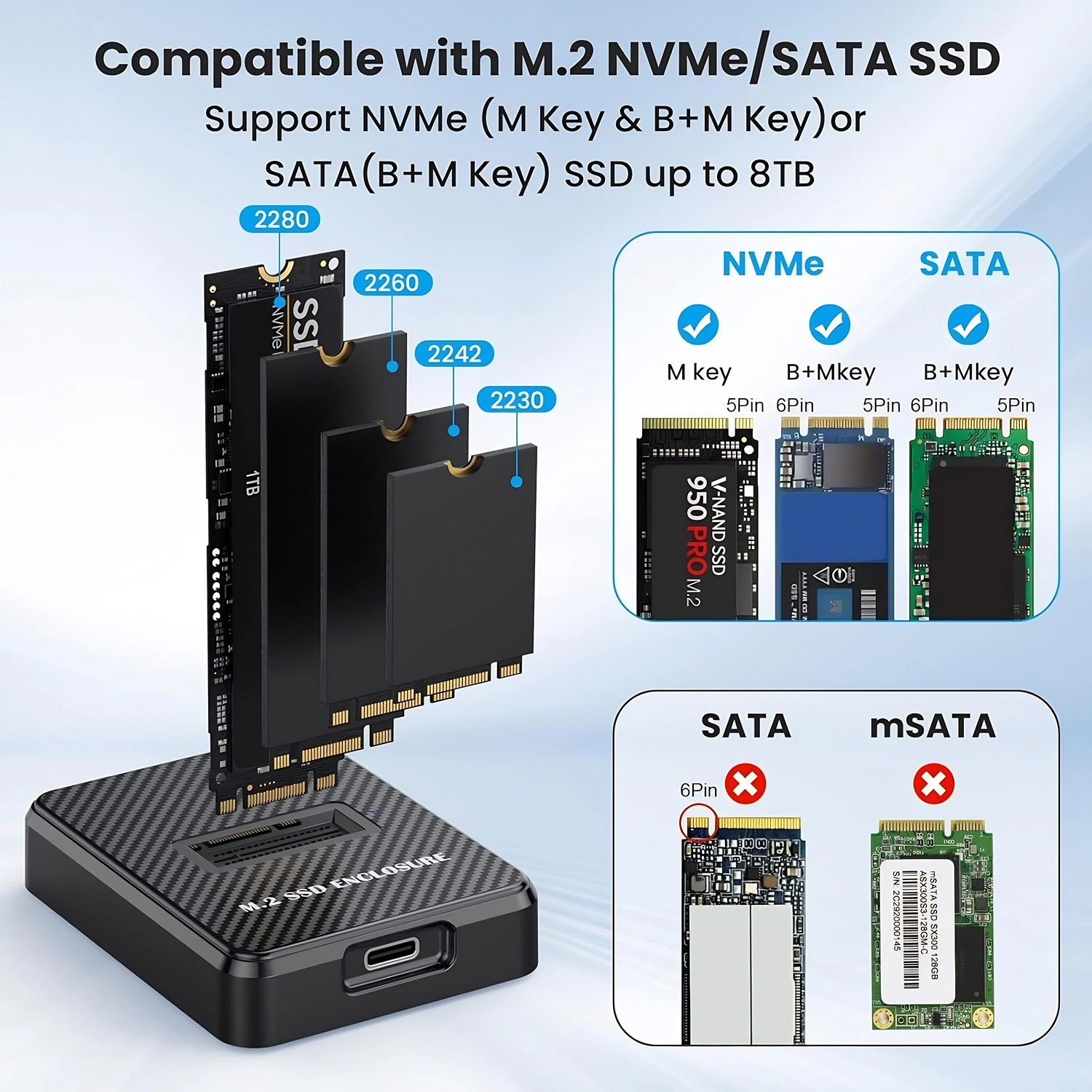 M.2 NVMe & SATA SSD четец/записващ адаптер, Excitat®, USB 3.2
