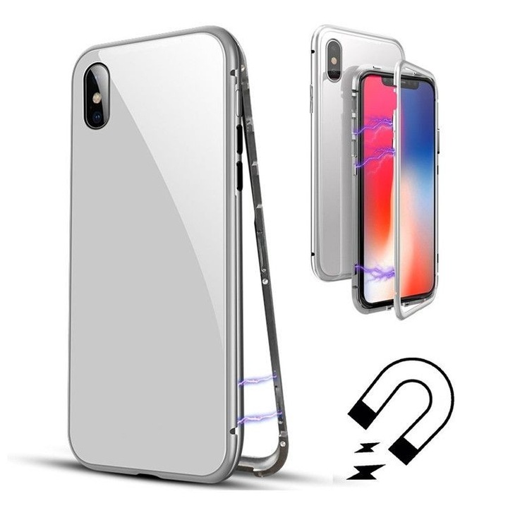 Husa de aparare Magnetic 360 pentru Apple iPhone X, Argintiu