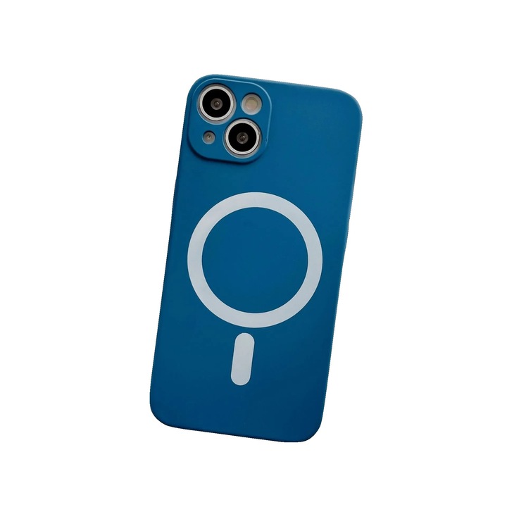 Husa MagSafe pentru Apple iPhone 13, Silicon, Protectie pentru camera, Magnetica, Incarcare Wireless, Flippy, Albastru