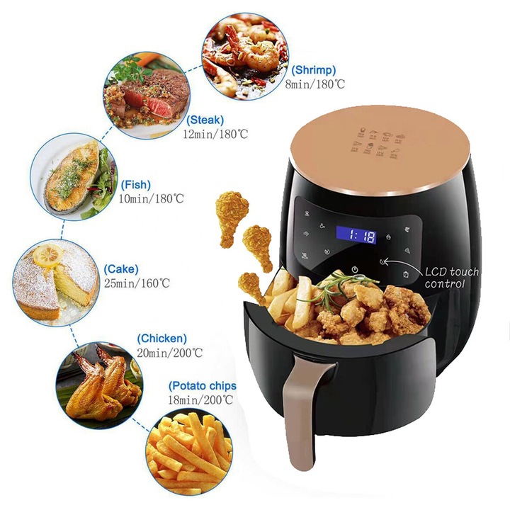 Silvercrest forrólevegős fritőz, 2400 W, 8 program, digitális, 6 literes, fekete