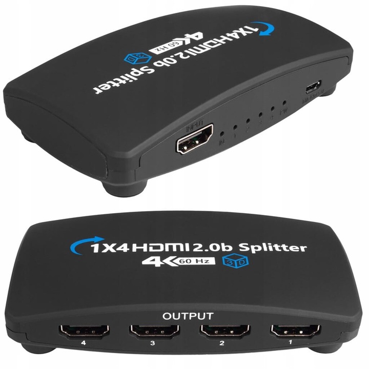 Splitter HDMI 2.0 1x4, suport UHD 4K, HDCP 2.2, 65x62x22mm
