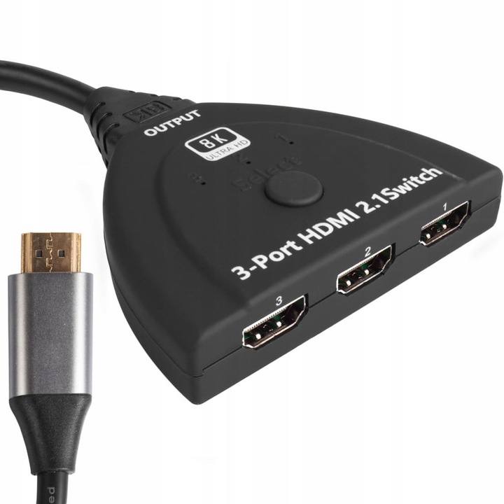 HDMI 2.1 3x1 превключвател, поддържа 8K@60Hz, 4K@120Hz, 240Hz, с дистанционно управление, USB захранващ кабел