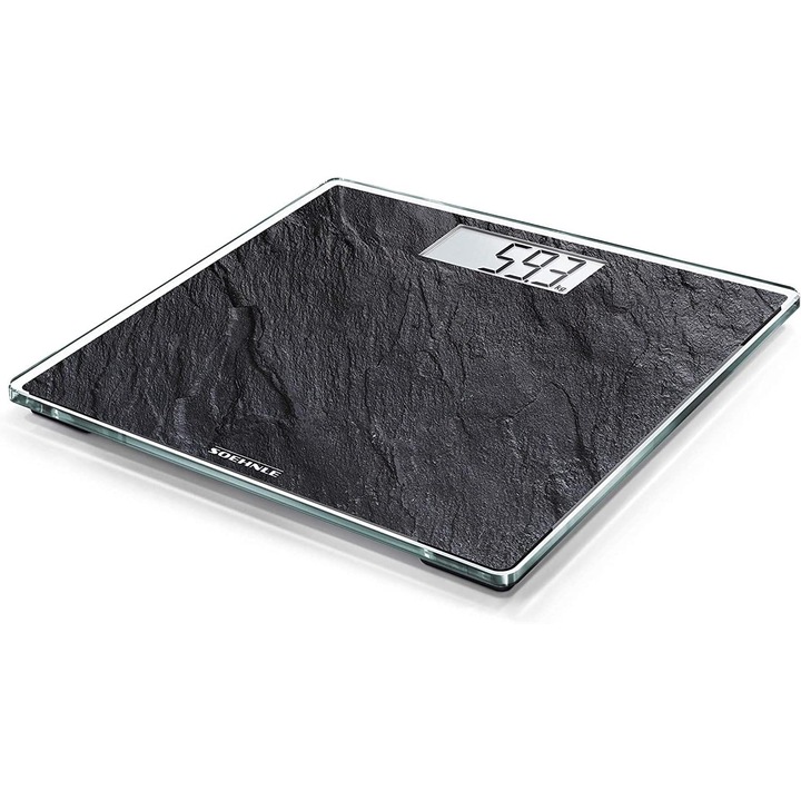 Soehnle Style Sense Compact 300 Slate, Цифрова лична везна с LCD дисплей, Електронна везна с изключително плосък дизайн, Голяма повърхност на стъпалото, Технична везна с капацитет на натоварване до 180 кг