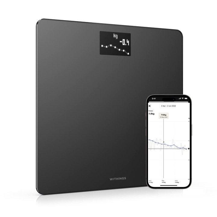 Withings Body – Wi-Fi Smart Scale с BMI функция, синхронизиране на приложения чрез Bluetooth или Wi-Fi