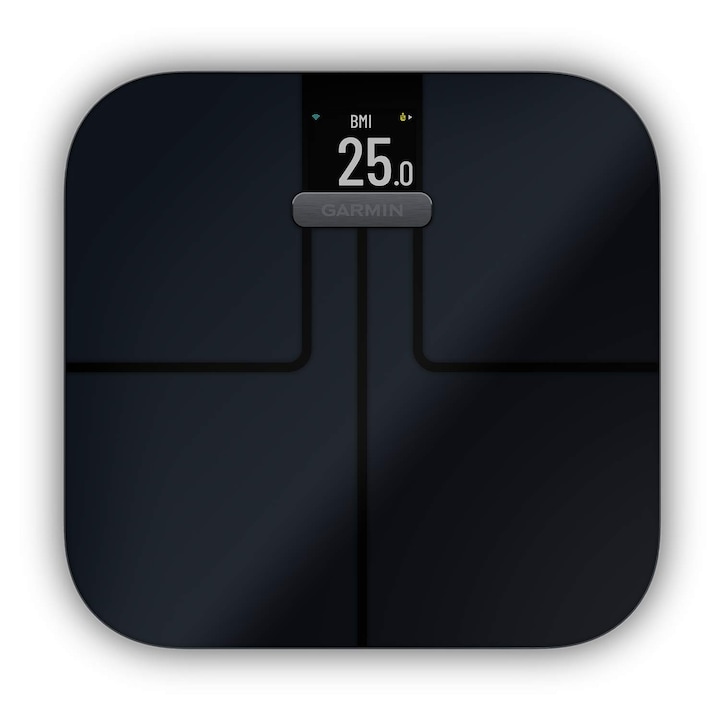 Garmin Index S2 Smart Scale – измерва теглото, тенденцията на теглото, процента на телесните мазнини, мускулната маса, ИТМ. С Wi-Fi, връзка с приложението Garmin Connect и за до 16 души