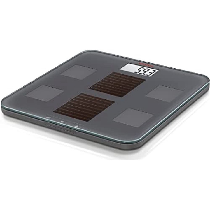 Дигитална везна за баня Soehnle Solar Fit с функция за естествена и изкуствена светлина, везна за тяло с практичен LCD дисплей, везна определя теглото, съдържанието на телесни мазнини и вода, не са необходими батерии