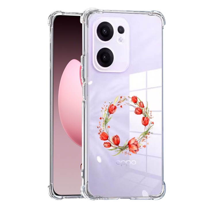Противоударен калъф за oppo reno13 f, airbag, розов венец 15, прозрачен