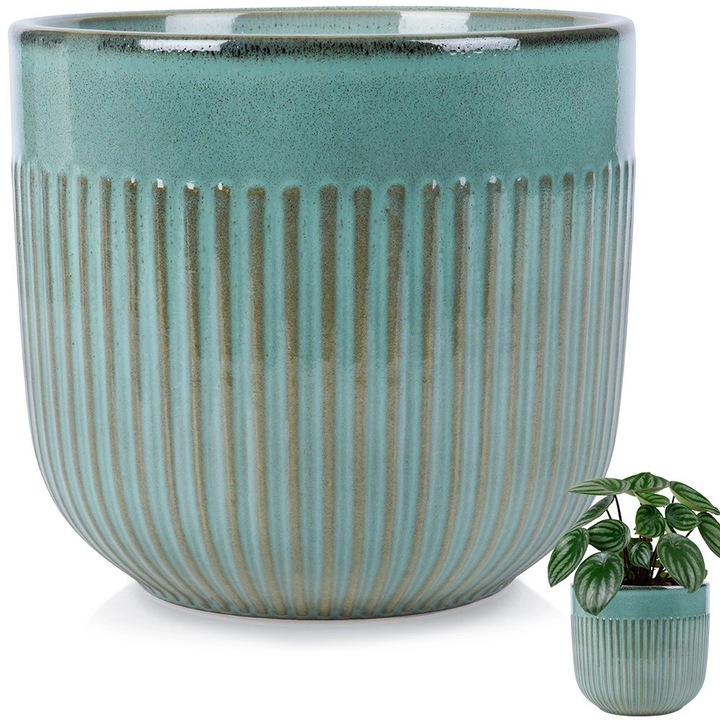 Ghiveci din portelan, verde, 17 cm, design elegant, ideal pentru plante naturale sau artificiale
