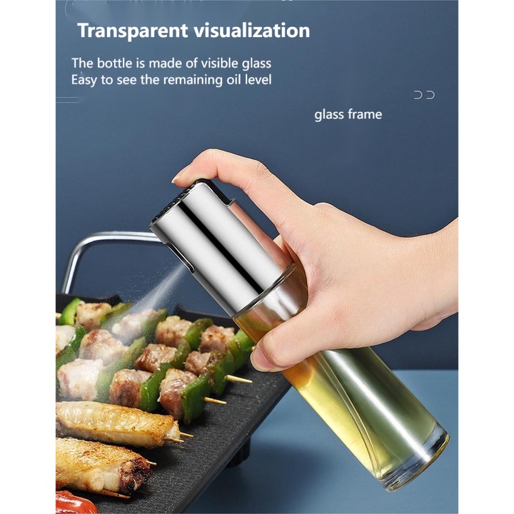 Sticla cu pulverizator pentru ulei, sticla/inox, transparent/argintiu, 100ml, 18x4cm