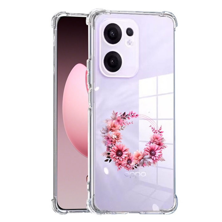 Противоударен калъф за oppo reno13 f, airbag, розов венец 1, прозрачен