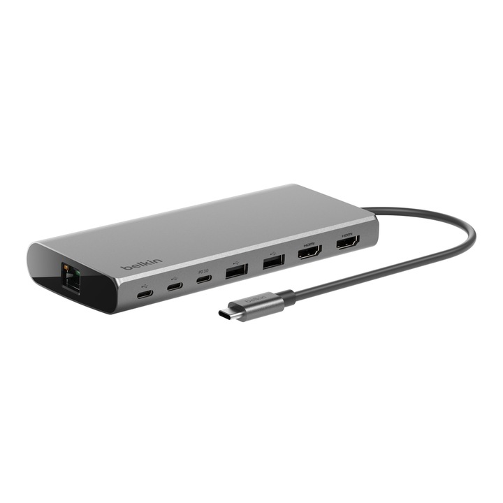 ХЪБ USB Belkin Connect Universal Core Hub USB-C 8-в-1 INC015btSGY-CZ, 2x USB-A, 3x USB-C, Ethernet сив