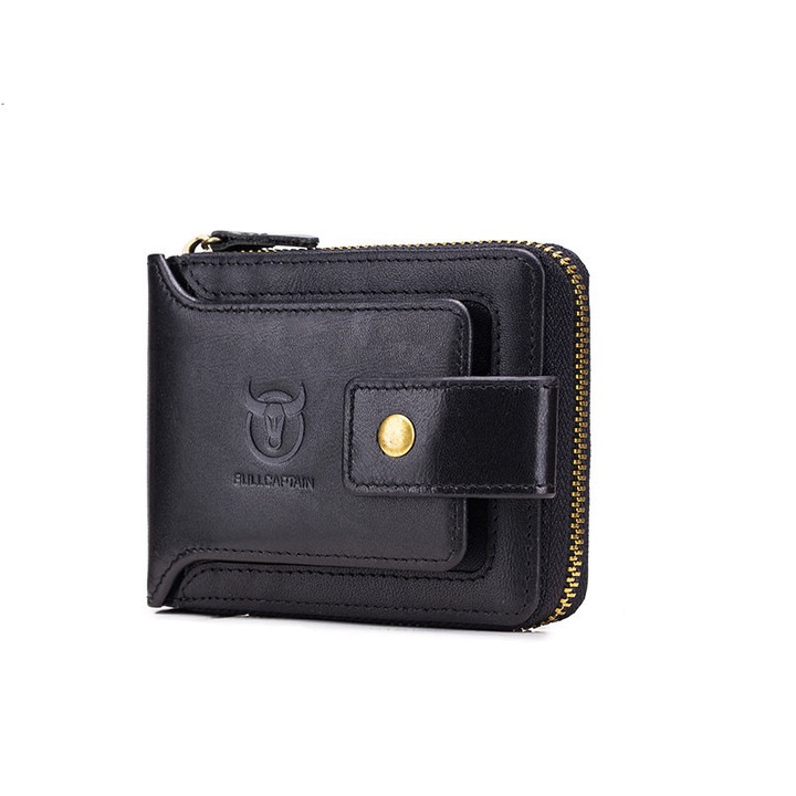 Мъжки портфейл, BullCaptain, естествена кожа, RFID защита, черен, 12x9x2.5см