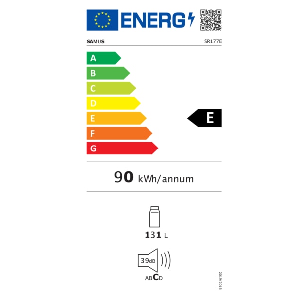 Frigider-racitor Samus SR177E, 131 L, Clasa energetica E, dezghetare automat, termostat reglabil, Alb