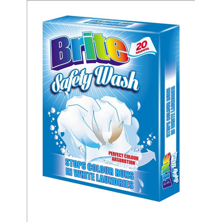 Цветоулавящи кърпички Brite Safety Wash, за бяло пране, 20 бр