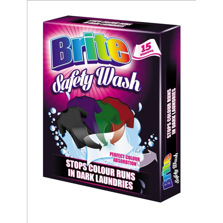Цветоулавящи кърпички Brite Safety Wash, за черно пране, 15 бр