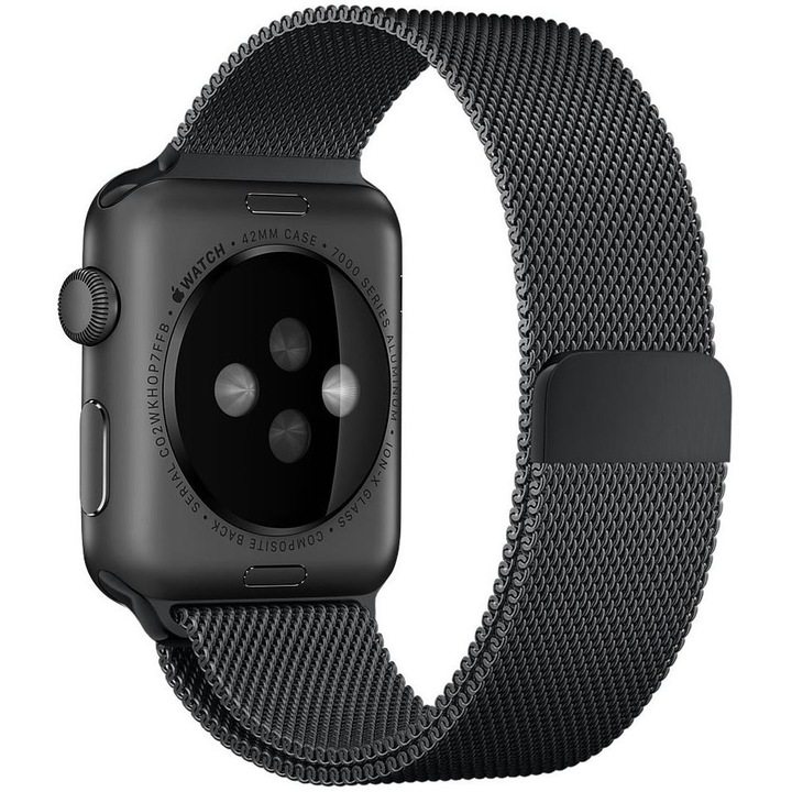 Apple Watch Strap, Milanese Loop, Съвместим с Apple Watch 1/2/3/4/5/6, 42 mm, размер M/L, черен
