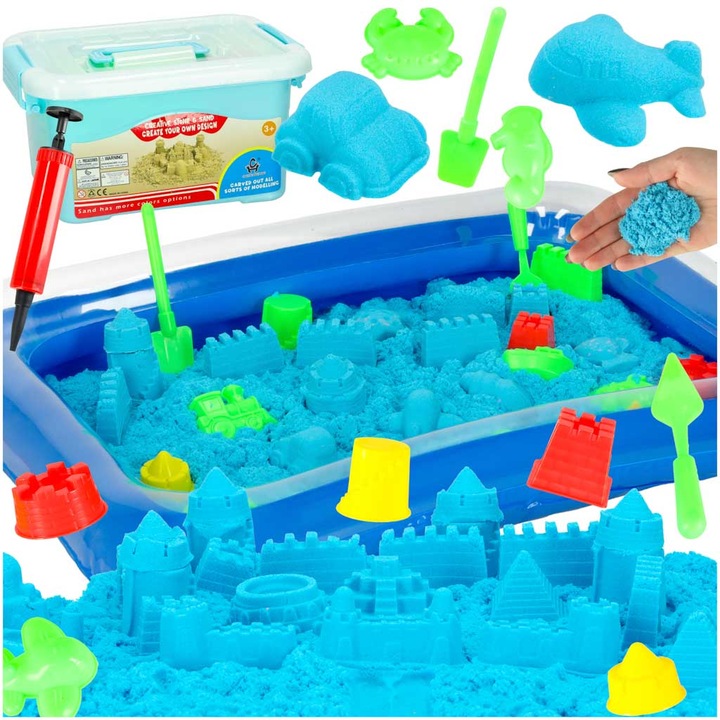 Set Nisip kinetic, 2kg, 56x40cm, Albastru