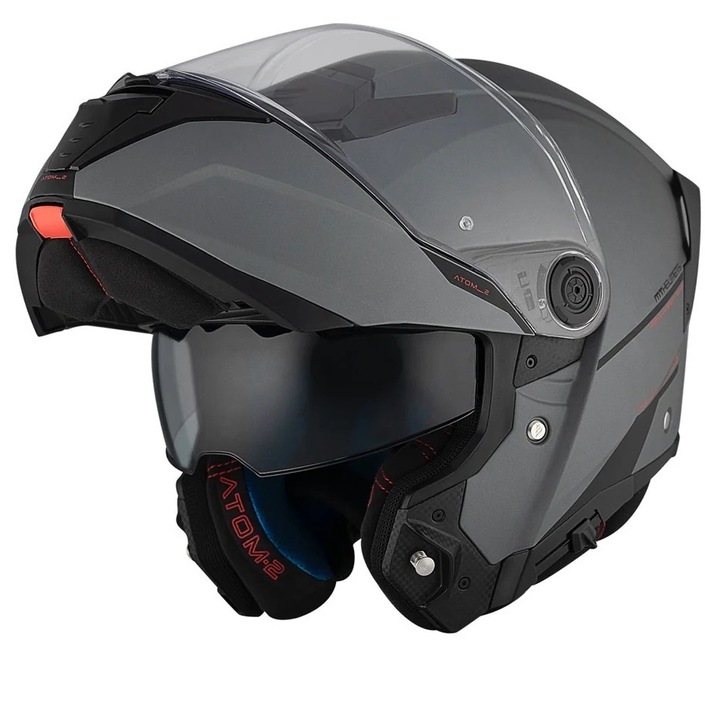 Casca flip-up modulabila pentru atv, moto, touring MT Atom 2 cu ochelari integrati, titanium mat, L 59-60cm