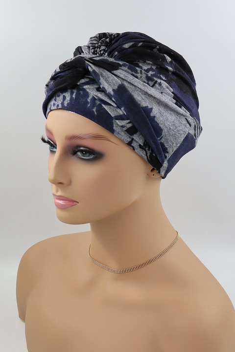 Nicoletta albastru marin, abstract, turban post chimioterapie, chimio, Atelier de Creation, Albastru, Universal