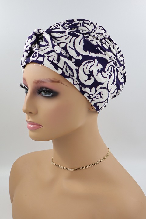 Nicoletta sötétkék, absztrakt, kemoterápia utáni turbán, Atelier de Creation, Tengerkék, Univerzális
